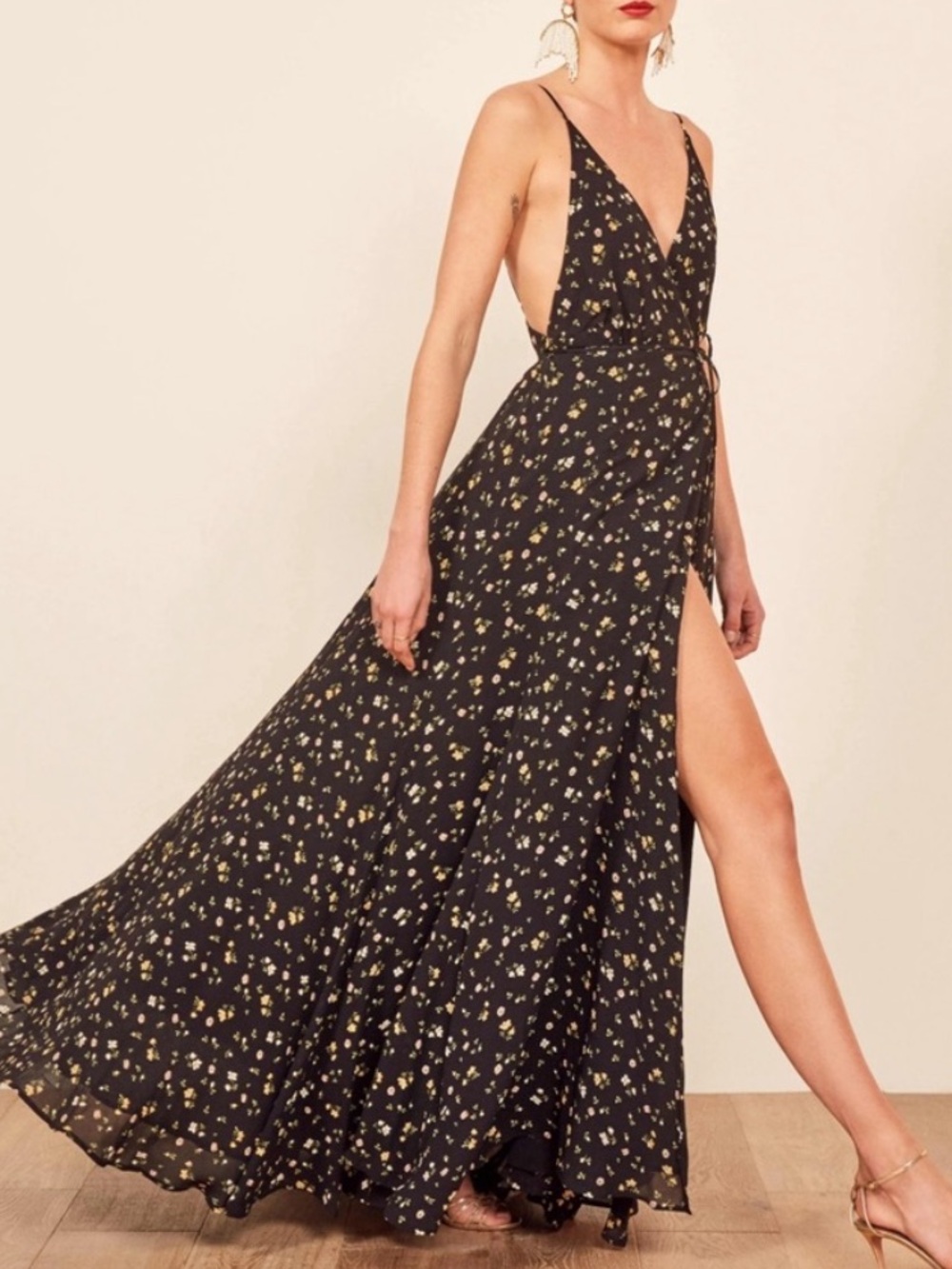 Reformation Callalily Dress In Black Floral Maxi Floor Length Size 0